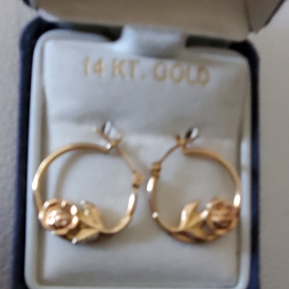 14k Gold Rose Hoop Earrings